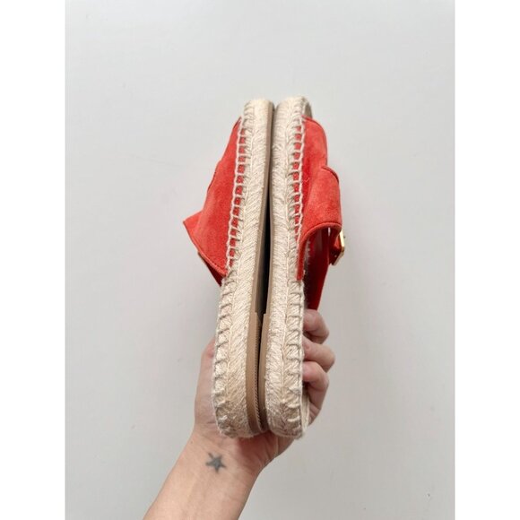 TORY BURCH Orange Suede Double Buckle Espadrille Slide Sandals, Size 7.5 - Picture 8 of 13